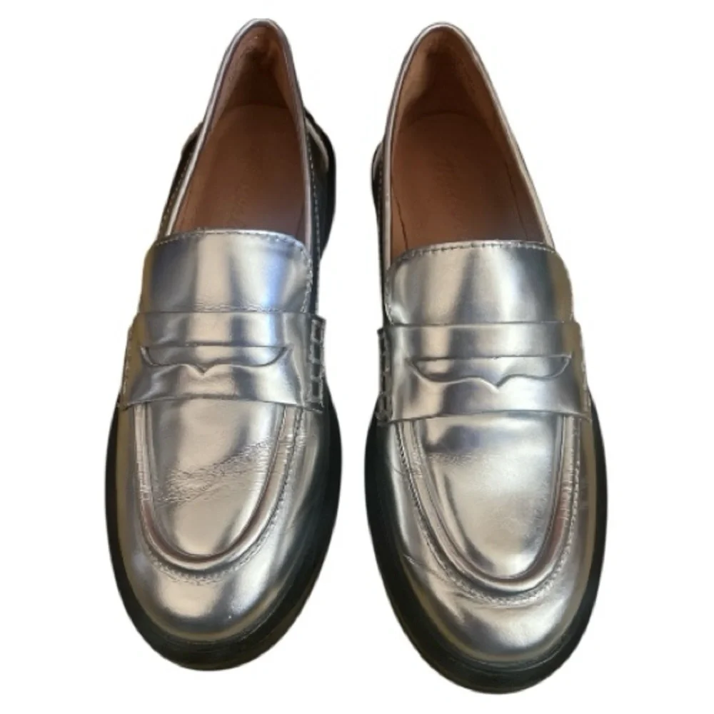 Madewell The Vernon Specchio Leather Loafers Metallic Silver‎ Size 6